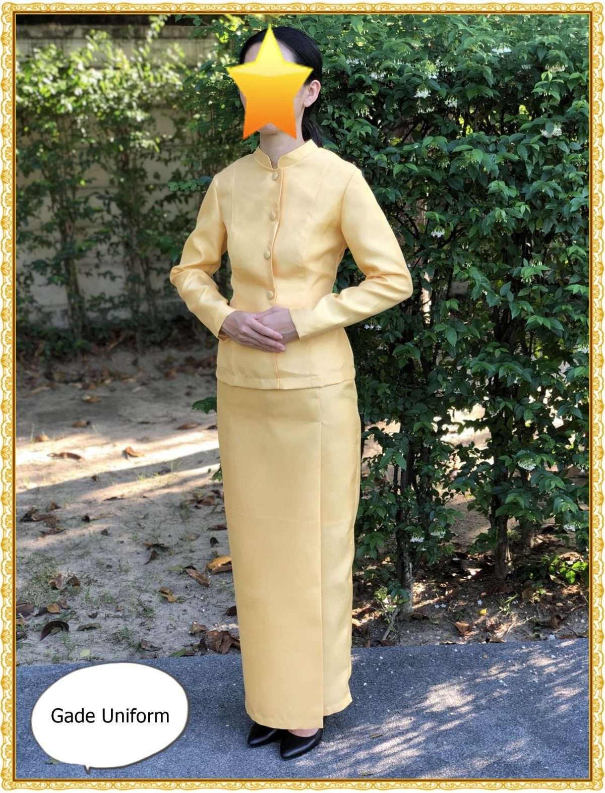 ชุดไทยจิตรลดา สีเหลืองอ่อน สีครีม-1